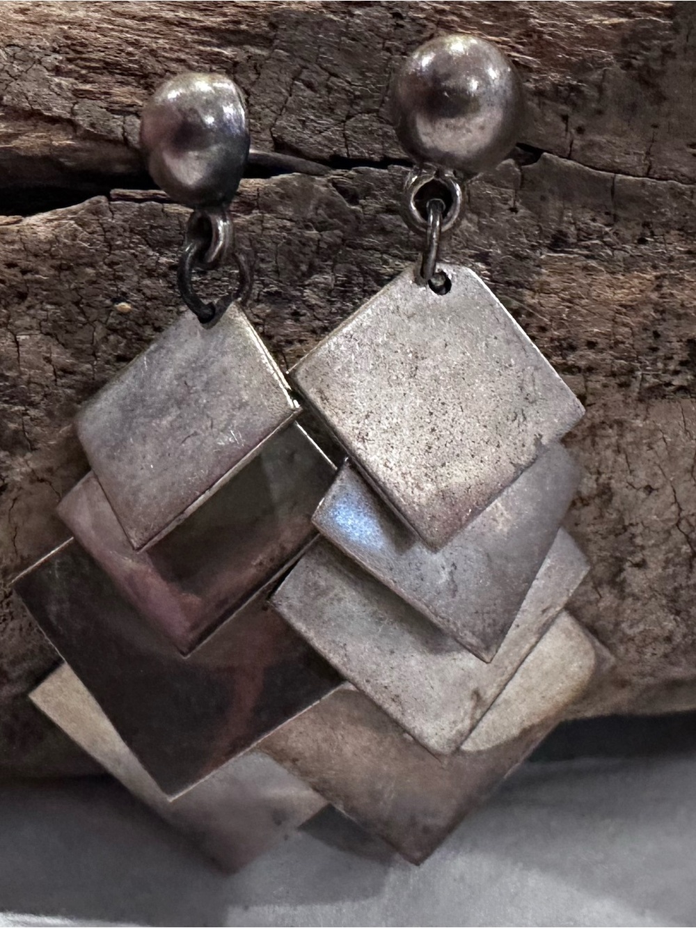 Sterling Silver Geometric Dangle Earrings - 925
